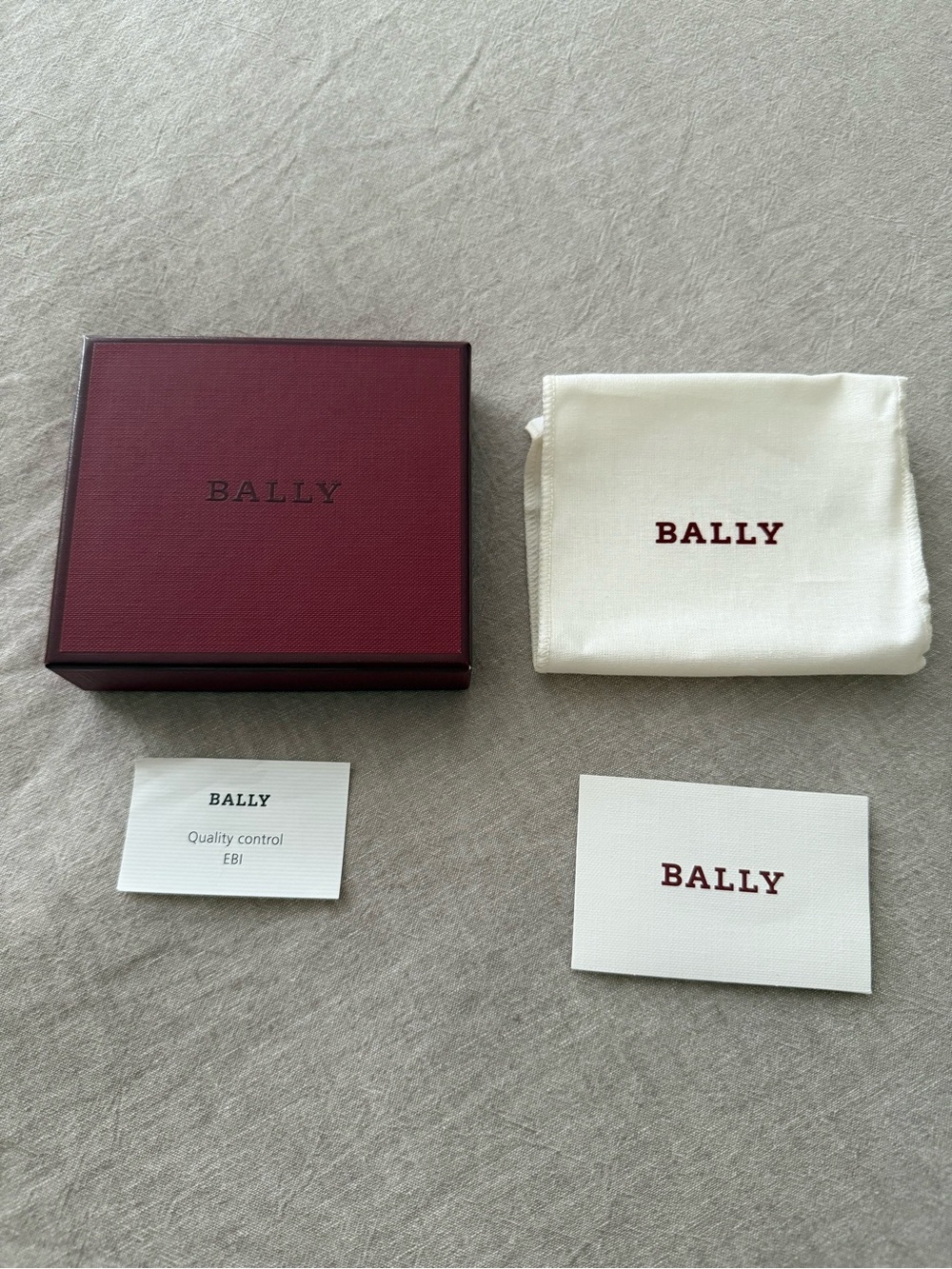 Bally Burgundy Box with Cream Branded Dust Sheet